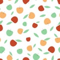 Apple seamless pattern. Flat apples fruits, harvest autumn season. Green, red and yellow plants and leaves. Kitchen Royalty Free Stock Photo