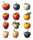 Apple set, various colors Used as an illustration, watercolor style.