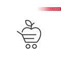 Apple shopping cart vector logo icon. Eco, bio shop for natural food or store brand design.