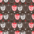 Apple Sketch-Fruit Delight seamless Repeat Pattern illustration.Background in Red Brown and White Royalty Free Stock Photo