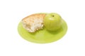 Apple and a slice of bread on a plate. Royalty Free Stock Photo