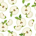 Apple slice seamless pattern dropping on white background. Green apples fruits Royalty Free Stock Photo