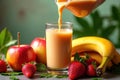 Apple Smoothie in Glass with Fruit Garnish