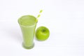 Apple smoothie green juice beverage healthy the taste yummy in glass.