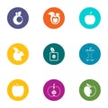 Apple snack icons set, flat style