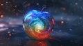 an apple with space nebula on it