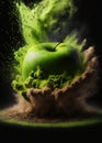 Apple in a splash of green liquid and paint. Ai generative Royalty Free Stock Photo