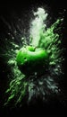 Apple in a splash of green liquid and paint. Ai generative Royalty Free Stock Photo