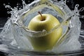 Apple in splash water as natural juice concept. Royalty Free Stock Photo