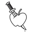 Apple stabbed knife hand drawn vector