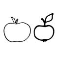 Apple with stem and leaf. Hand drawn outline doodle icon. Transparent isolated on white background. Vector illustration for Royalty Free Stock Photo