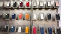 An Apple store display of colorful iPhone cases