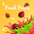Apple and Strawberry Drops in Color Juice. Vector.