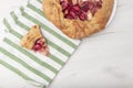 Apple strawberry pie, top view side border against a rustic wood background with copy space. Autumn food concept. Step Royalty Free Stock Photo