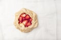 Apple strawberry pie, top view side border against a rustic wood background with copy space. Autumn food concept. Step Royalty Free Stock Photo