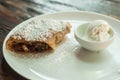 Apple strudel, ice cream Royalty Free Stock Photo