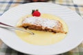 Apple strudel with vanilla sauce Royalty Free Stock Photo