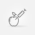 Apple with syringe vector biotechnology concept line icon