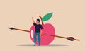 Apple target work business with archer. Targeting bullseye and direction opportunity winner vector illustration concept.