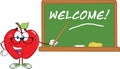 Apple Teacher Character With A Pointer In Front Of