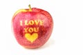 Apple with text I LOVE YOU on white background Royalty Free Stock Photo