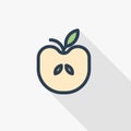 Apple thin line flat color icon. Linear vector symbol. Colorful long shadow design.