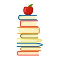 Apple on top stack books white background illustration vector. Education concept. Royalty Free Stock Photo