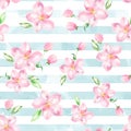 Apple tree in bloom 3. Seamless pattern. Watercolor flowers Royalty Free Stock Photo