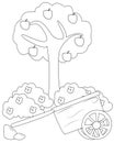 Apple tree and a cart coloring page Royalty Free Stock Photo