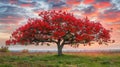 Apple tree in changing seasons. landscape of apple tree on field with seasons changing from Summer to Winter Royalty Free Stock Photo
