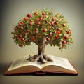 Apple tree growing out of open book