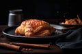 Apple turnover with a touch of cinnamon on a modern black plate, chaussons aux pommes, French puff pastry Generative AI