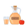 Apple vinegar in a bottle and a glass with an apple. A flat vector illustration isolated