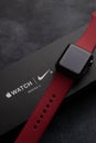 Apple Watch Series 3, 38mm with Red Sport Band with box Royalty Free Stock Photo