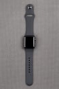 Apple Watch Series 5 Space Gray Aluminum Case with Sport Band Black color. Royalty Free Stock Photo