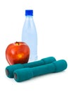 Apple, water and dumbbells