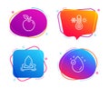 Apple, Water splash and Thermometer icons set. Vitamin e sign. Fruit, Aqua drop, Thermostat. Oil drop. Vector Royalty Free Stock Photo