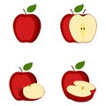 Apple, whole fruit, half, slice, vector illustration