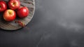 Apple On Wooden Plank Against Dark Stone Background - Royalty Free Picture Royalty Free Stock Photo