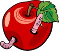 Apple with worm cartoon illustration Royalty Free Stock Photo