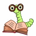 Apple worm , catepillar reading book clever wearing glasses and speaking drawing illustration white background Royalty Free Stock Photo