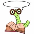 Apple worm , catepillar reading book clever wearing glasses and speaking drawing illustration white background Royalty Free Stock Photo