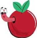 Apple and Worm Childrens Illustration