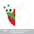 Apple worm to be colored. Simple vector trace game.