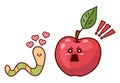 Apple and worm. Toxic love. Funny vector illustration isolated on white background