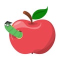 Apple worm vector isolated. Funny green insect looking out