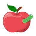 Apple worm vector isolated. Funny green insect looking out