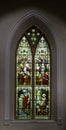APPLEDORE, DEVON, ENGLAND - APRIL 2 2022: Inside St Marys parish church. Stained glass window.