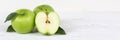 Apples apple slice fruit fruits green banner copyspace on wooden