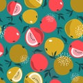 Apples and leaves, colorful seamless pattern Royalty Free Stock Photo